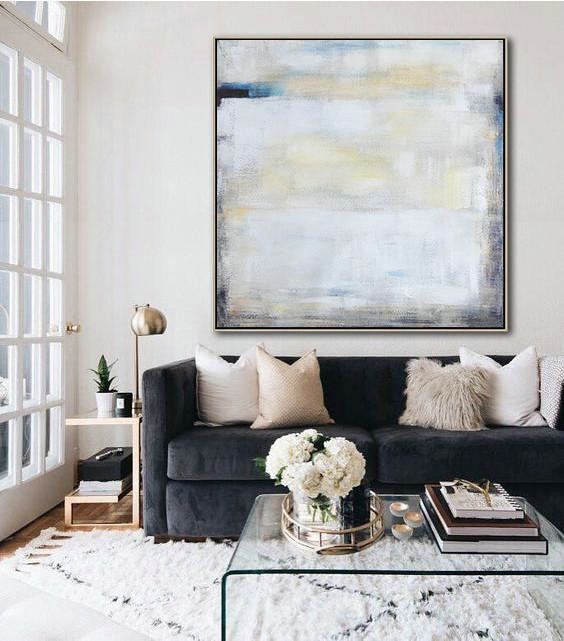 Extra Large Textured Painting On Canvas,Oversized Contemporary Painting,Canvas Wall Art Home Decor,White,Yellow,Blue,Black.etc
